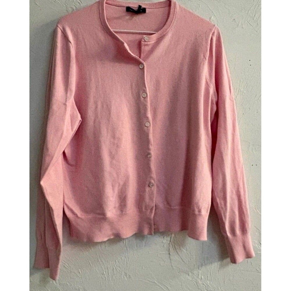 Lands' End Women’s Pink Cotton Knit Cardigan Sweater Button Front 14-16
